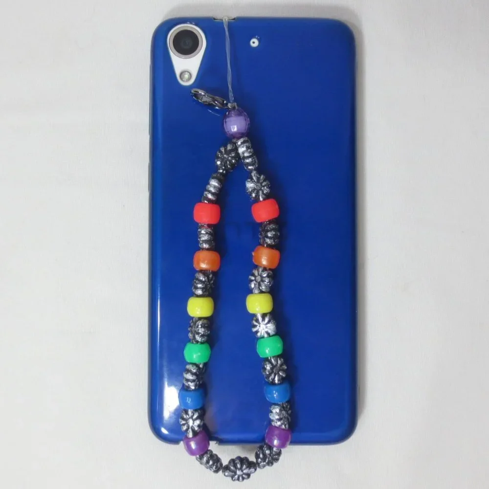 NEW Handmade Stretch Bracelet Rainbow Silver Beaded Phone Accessory Lanyard